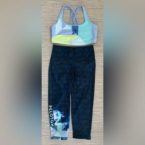 Peloton X WITH brand (Wear It To Heart) sports bra and matching leggings set.